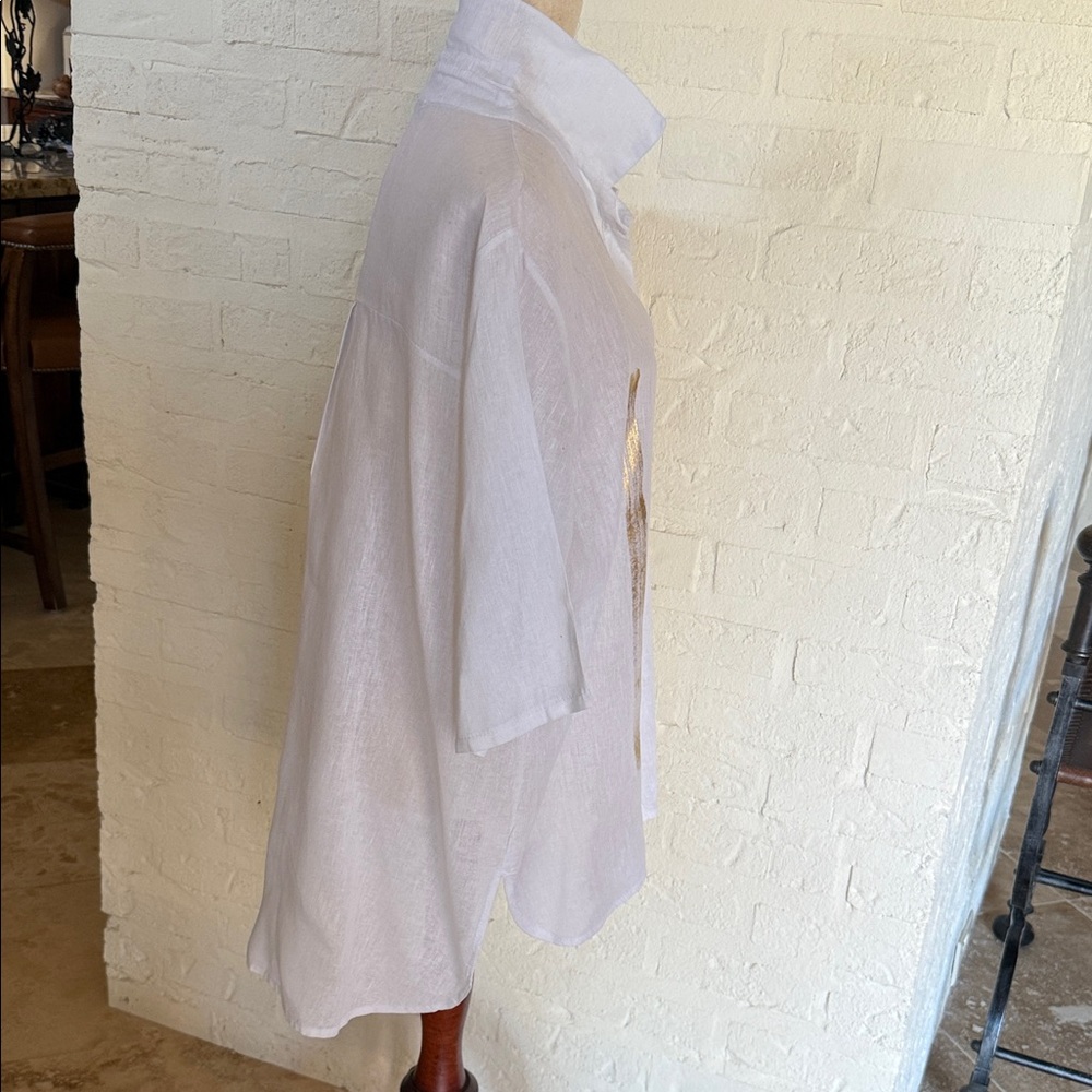 Tempo Paris White Linen Shirt with Gold Details - Picture 3 of 4